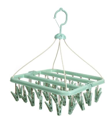 Alladaga Clothes Drying Hanger With 32 Clips And Drip Foldable Hanging Rack (Light Green)
