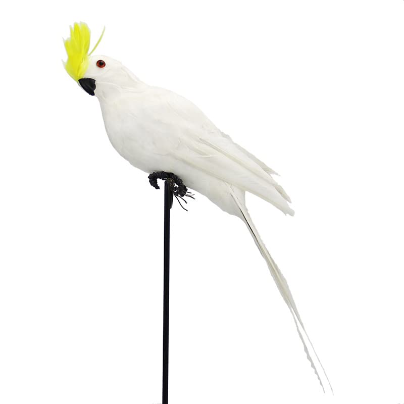LWINGFLYER White Artificial Parrot Life Size Foam Feather Parrot Yellow Sulphur Crested Cockatoo Birds for Decoration Costume Sh