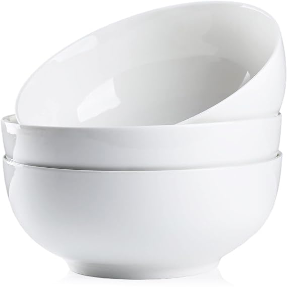 Houlu 60 oz Large Soup Bowls, 8 Inch Pho Bowls, Off White Porcelain Large Ramen Bowl Set of 3