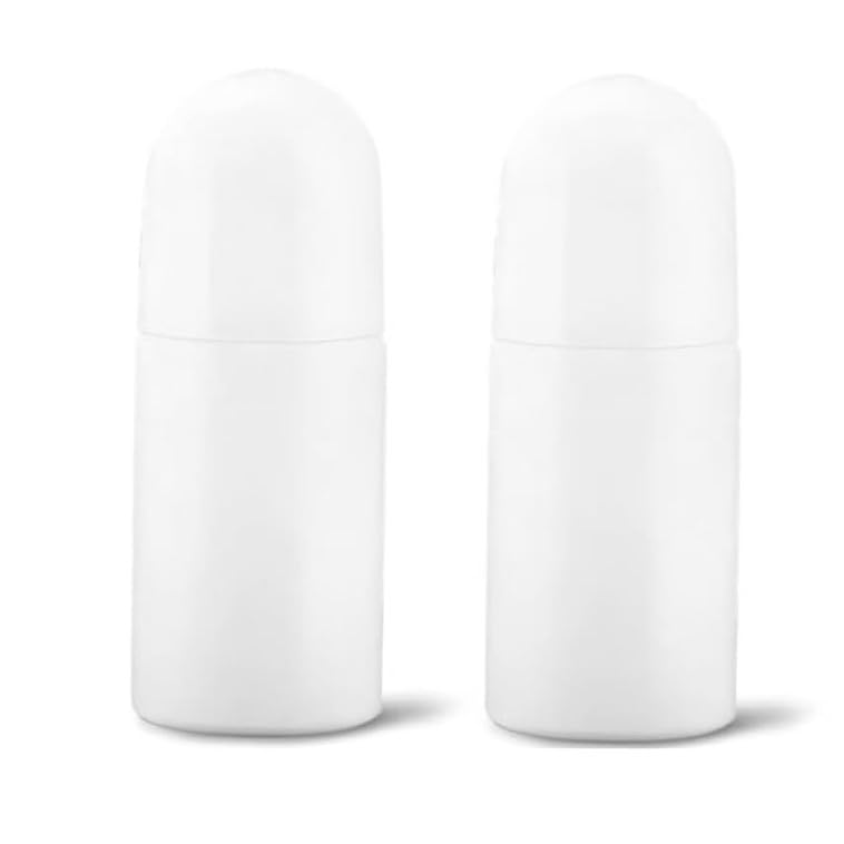 Qemixly 2Pcs 1.7oz /50mL White Rollon Bottles Empty Refillable Roller White Plastic Antiperspirant Roller Ball Perfume Bottles