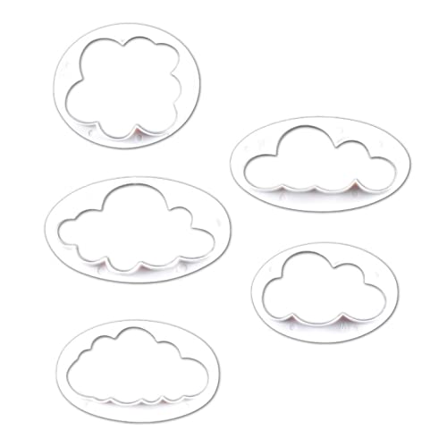 Kddom 5 Pcs Plastic Fluffy Fondant Cloud Cutters, 3D Cloud Embossing Molds For Sugarcraft Cake Decorating, Cupcake Topper