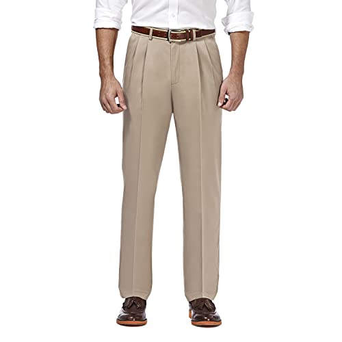 Haggar Mens Premium No Iron Khaki Classic Fit Pleat Front Regular And Big  Tall Sizes, Sand, 38W X 29L