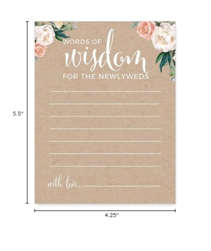 Andaz Press Peach Coral Kraft Brown Rustic Floral Garden Party Wedding Collection, Blank Words Of Wisdom Newlywed Advice Cards,