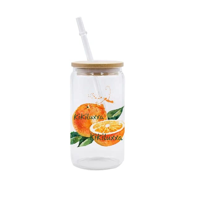 KiKiluxxa Round Glass Tumbler Can with Straw and Lid - 540ml - Pack of 4 - Glass Sipper with Straw for Fruit Juice Milk Mug