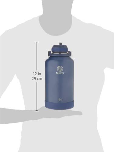 Takeya Actives 64 Oz Vacuum Insulated Stainless Steel Water Bottle With Straw Lid, Premium Quality, Midnight Blue