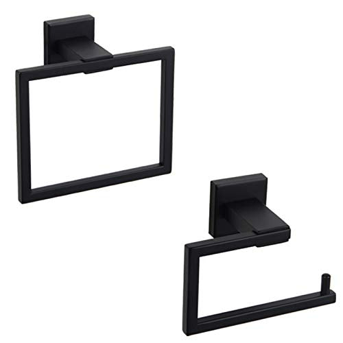Gerz Bathroom Hardware Accessories Sets Sus304 Stainless Steel Bath Shower Set 2-Pieces(Toilet Paper Holder Towel Ring) Black Ma