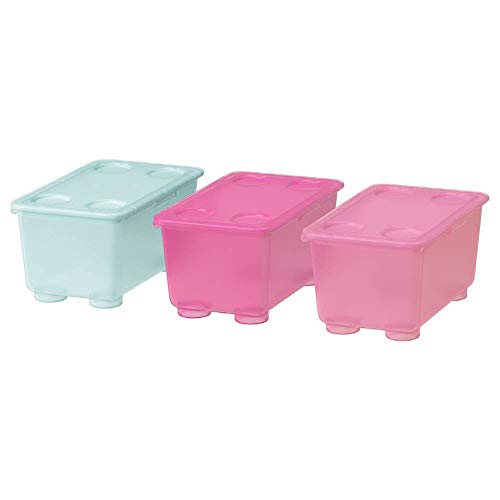 Ikea Asia Glis Plastic Rectangular Box With Lid (Pink, Turquoise, 17X10Cm)  Set Of 3