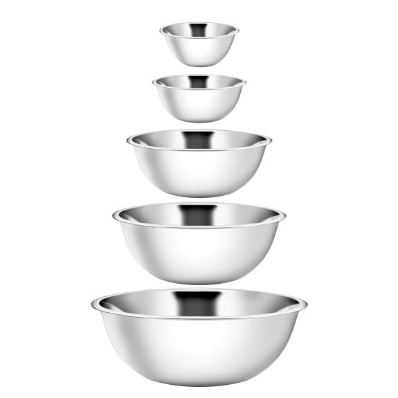 Ybm Home Stainless Steel Mixing Bowls (Set Of 5) For Baking, Cooking, And Prepping, Includes 0.75, 1.5, 3, 5, 8 Quart, Stackable