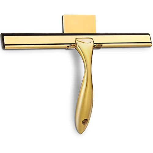 Hiware All-Purpose Shower Squeegee For Shower Doors, Bathroom, Window And Car Glass - Brass, Stainless Steel, 10 Inches