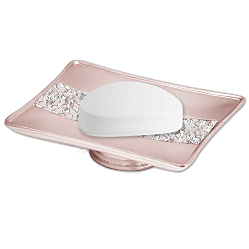 Zahari Home Sinatra Soap Dish Unique Design Stylish Bling Glass Mosaic D  Cor Soap Bar Holder, Blush