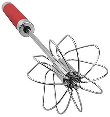 Stainless Steel Semi-Automatic Egg Whisk - 3Pcs Hand Push Rotary Whisk Blender (Red)