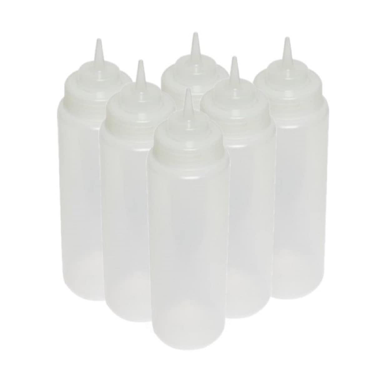 Truecraftware-Set Of 6 Squeeze Condiment Wide Mouth Dispensing Bottles 24 Oz Clear- Plastic Squeeze Bottle For Sauces Spreads Ke