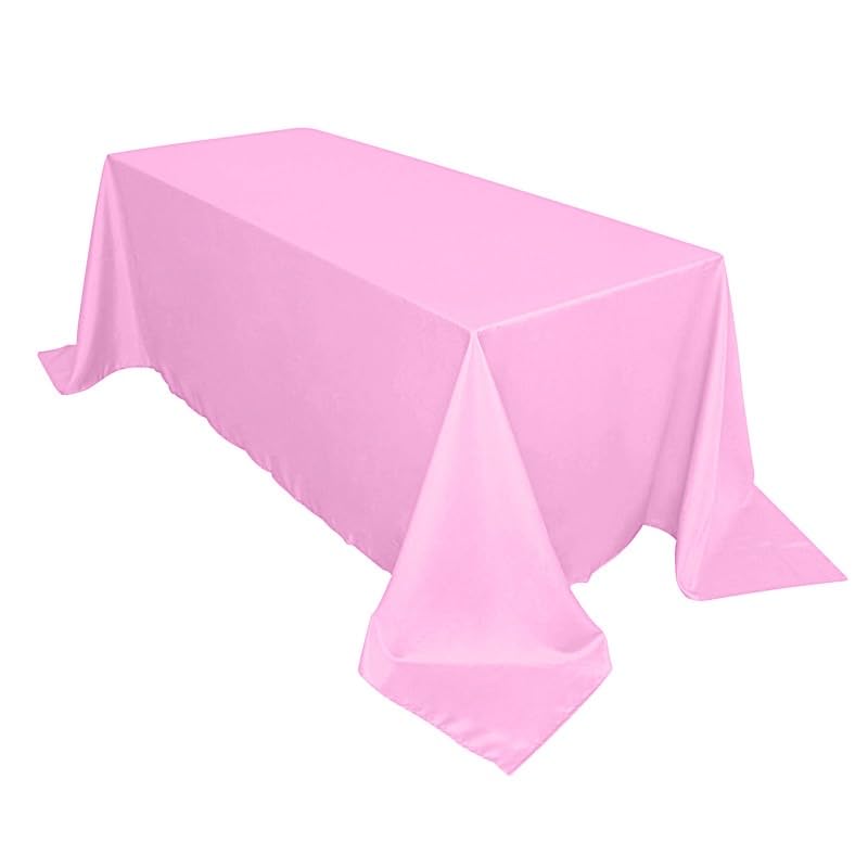 Balsacircle 90X132-Inch Pink Rectangle Polyester Tablecloth Table Cover Linens For Wedding Party Events Kitchen Dining