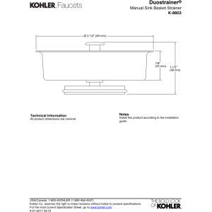 Kohler 8803-Pb Duostrainer Sink Strainer Basket, Polished Brass