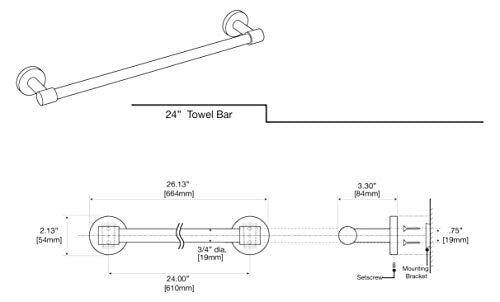 Gatco 4660Mx Reveal 24'' Towel Bar, Matte Black | Wall Mounted Towel Holder For Bathroom, Total Length 26.13''