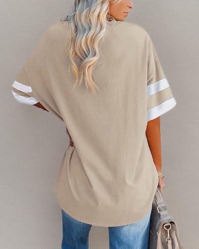 Ebifin Womensaoversizedatashirts Color Block Teesahalfasleeveavaneckacomfyacozyacottonatunicatops