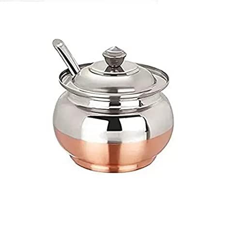 Niron Multipurpose Stainless Steel Copper Bottom Ghee Pot 450Ml | Ghee Container With Lid & Spoon | Traditional Ghee Dani For Bu