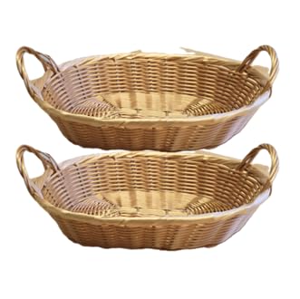 Home Goods & Gifts Oval Bamboo Basket Set 2Pack  Natural Woven Serving Baskets for Bread, Fruit, Snacks & Gift Displays, Decor