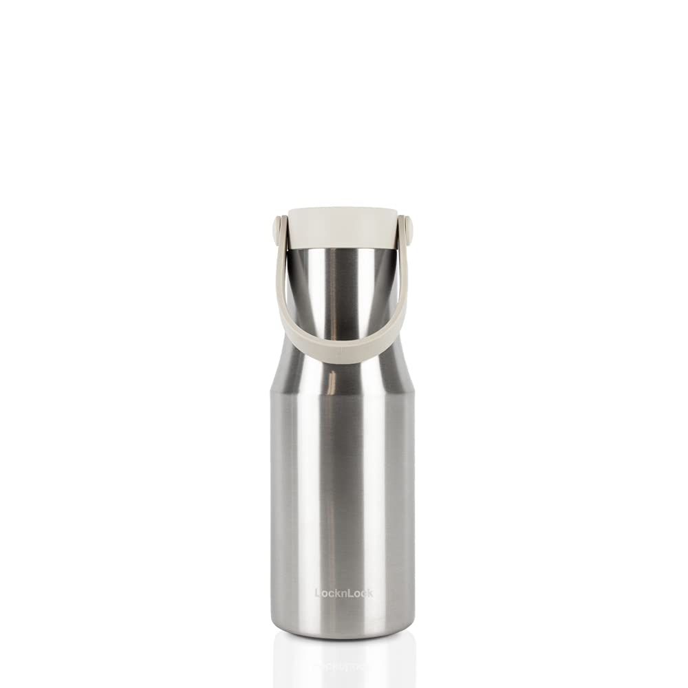 Locknlock Metro Bottle Double-Wall Insulated Stainless Steel With Silicone Handle, 16 Oz, Silver