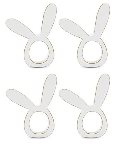 Auldhome Bunny Napkin Rings (Set Of 4); Easter And Holiday Rabbit Ear Wooden Napkin Rings