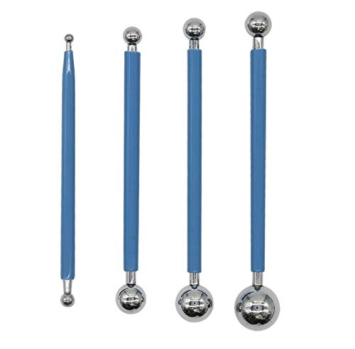 Lassum 4Pcs Metal Ball Diy Cake Tools Fondant Cake Decorating Sugarcraft Gumpaste Flower Modelling Mold (Double-Head,Blue)