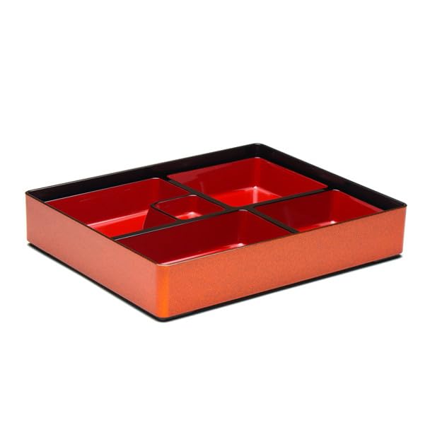 Japanbargain 1592, Red And Gold Japanese Traditional Plastic Lacquered Lunch Bento Box 5 Compartments For Restaurant Or Home Tra