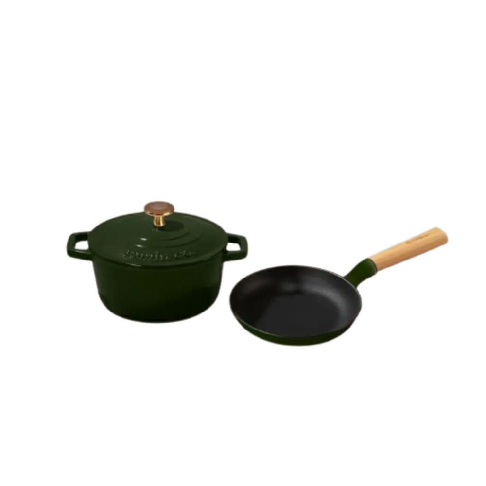 Cumin Co. Cast Iron Omelette Pan & Dutch Oven Set | Rust Free, Patented Coating, 100% Toxin Free, Rust Free | 16 Cm Pan With Woo