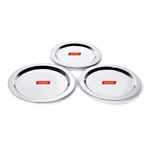 Sumeet Stainless Steel Heavy Gauge Ciba Lids Tope Cover Set of 3 Pcs (Size - 17Cm  18.8Cm  20Cm)  Silver
