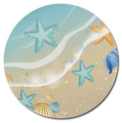 Blue Starfish And Sandy Beach Round Coaster Set Of Drink- Made Of Polyester Fabric And Recycled Rubber Coaster Set - Set Of 4