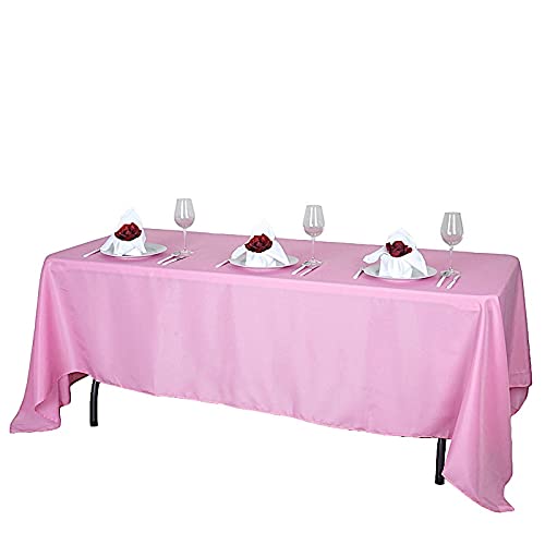Balsacircle 72X120-Inch Pink Rectangle Polyester Tablecloth Table Cover Linens For Wedding Party Events Kitchen Dining