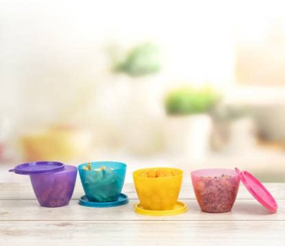 Tupperware Liquid Tight Bowled Over Plastic Fridge Container 400 Ml Pack Of 4 (Multicolor)