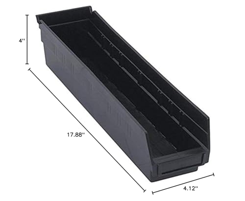 Quantum Storage Systems Qsb103Bk 20-Pack 4'' Hanging Plastic Shelf Bin Storage Containers, 17-7/8'' X 4-1/8'' X 4'', Black