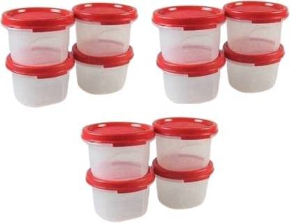 Tupperware Round Polypropylene Plastic Grocery Container 200 Ml Pack Of 12 (Red)