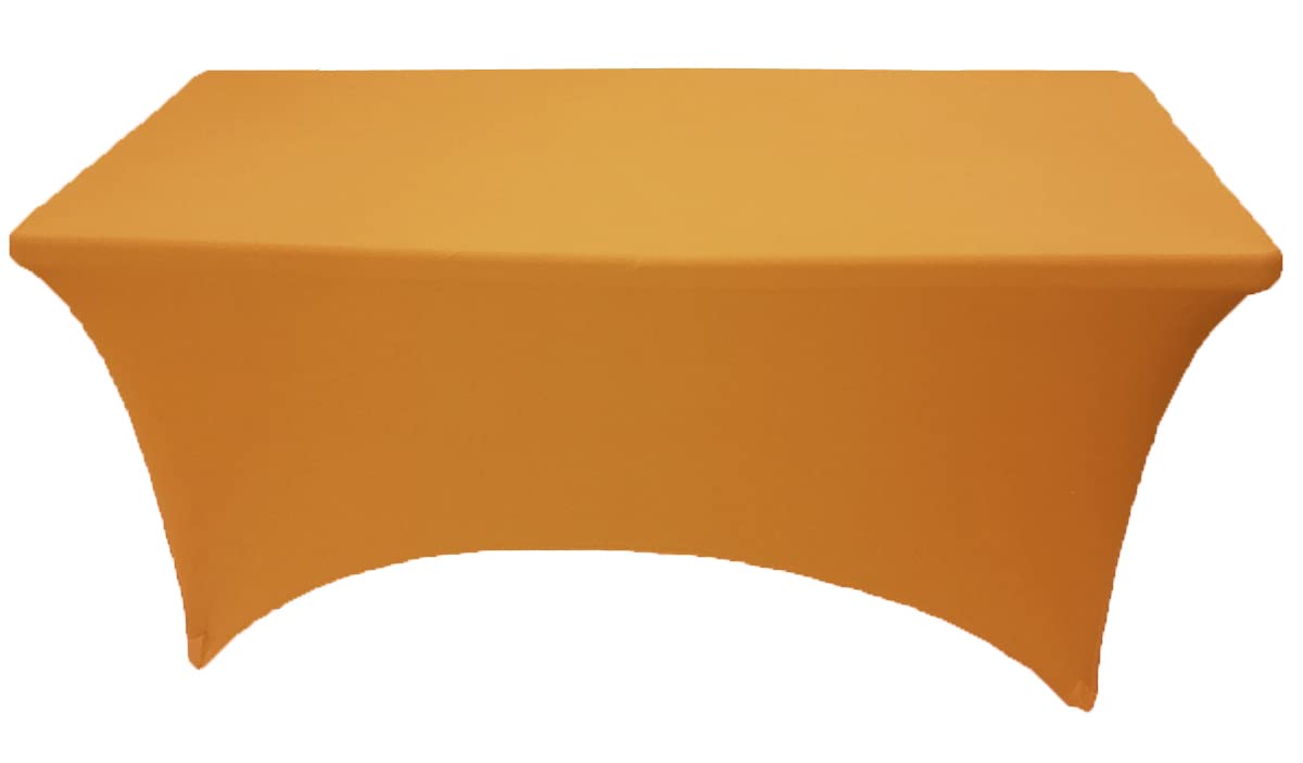Gowinex 8Ft Gold Stretch Spandex Table Cover Tablecloth For Rectangular Fitted Folding Table