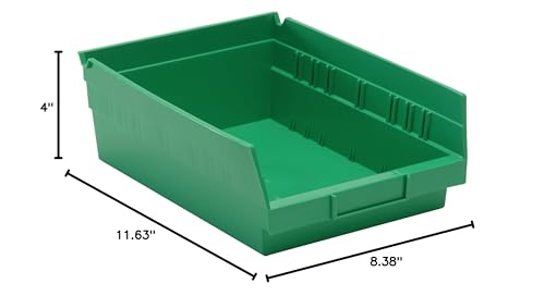 Quantum Storage Systems Qsb107Gn 20-Pack 4'' Hanging Plastic Shelf Bin Storage Containers, 11-5/8'' X 8-3/8'' X 4'' , Green