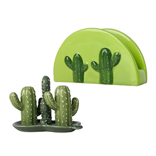 Cactus Standing Napkin Holder & Cactus Salt & Pepper Shakers With Tray