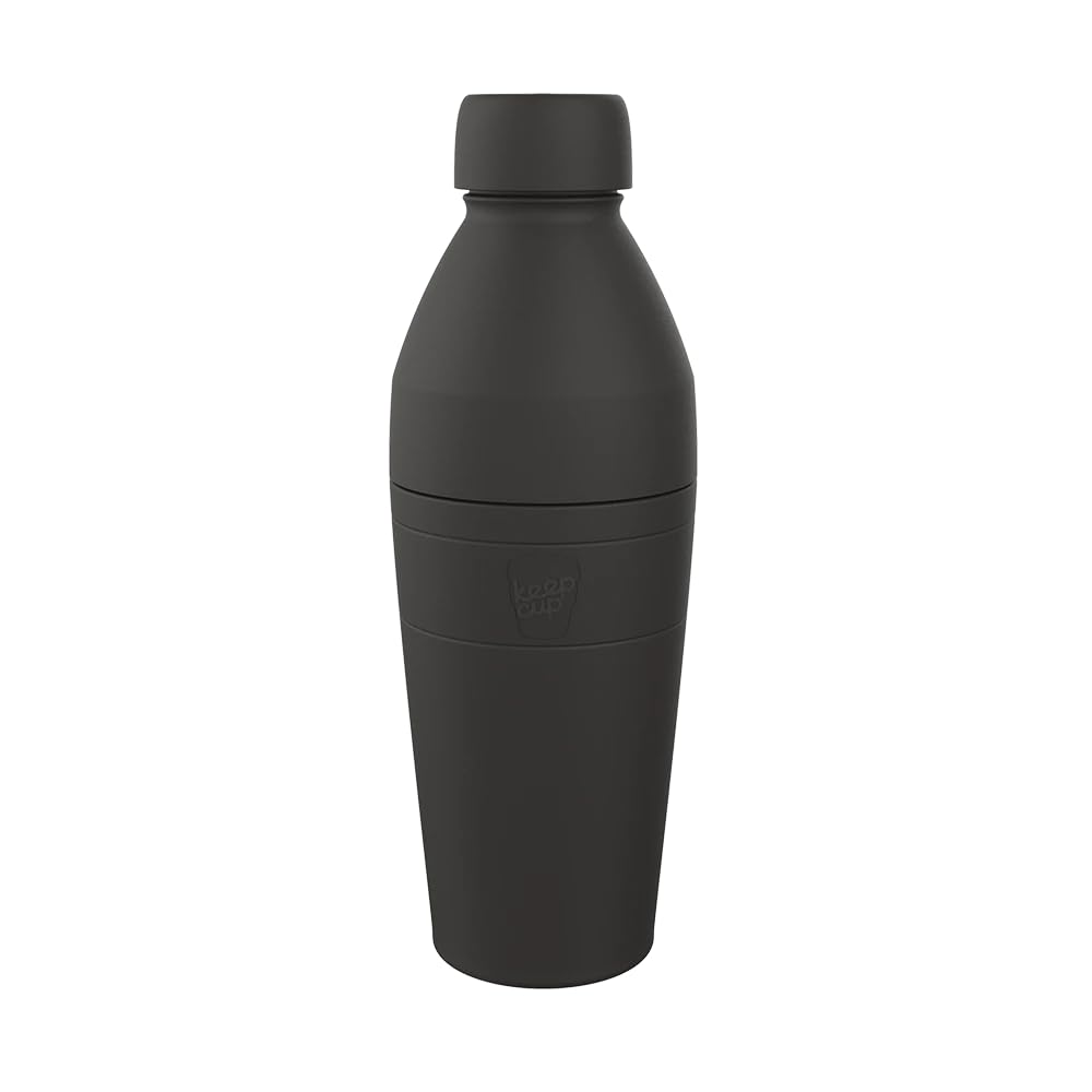 KeepCup Water Bottle, 22 oz Insulated Stainless Steel Bottle with Leakproof Steel Cap, Dual Opening, Black