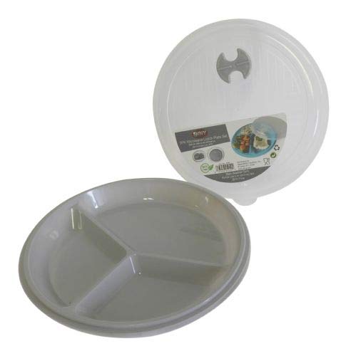 2 Pack - Microwave Food Storage Travel Tray Containers - Portion Control - 3 Section Compartment Divided Plates With Vented Lid