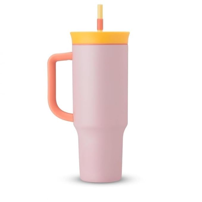 Myna Life 1200Ml Stainless Steel Pink Tumbler With Handle & Lid, Straw  Large Travel Mug Water Cup For Gym, Office & Outdoor Us
