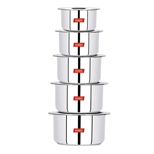 Sumeet Induction & Gas Stove Friendly Stainless Steel 5 Pcs Big Size Container Set/Tope/Cookware Set With Lids (1 Ltr To 3 Ltr),