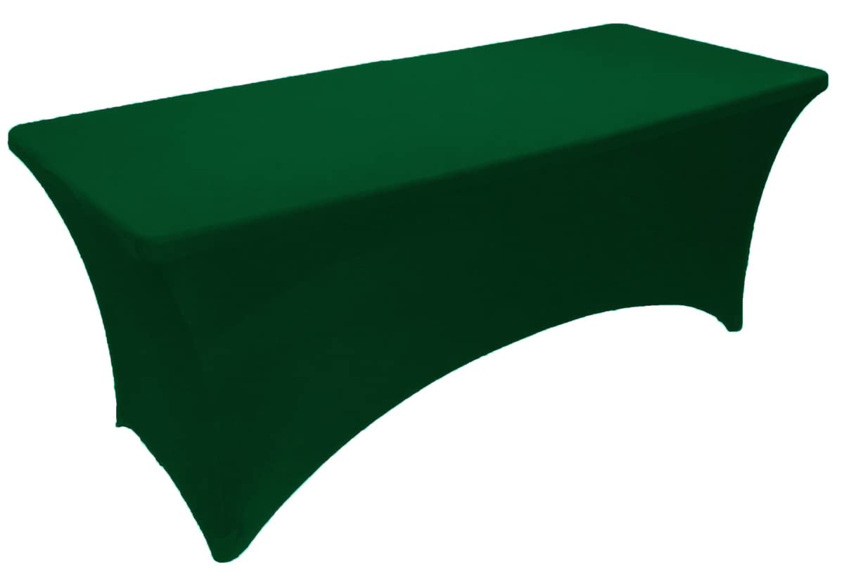 Gowinex 8Ft Hunter Green Stretch Spandex Table Cover Tablecloth For Rectangular Fitted Folding Table