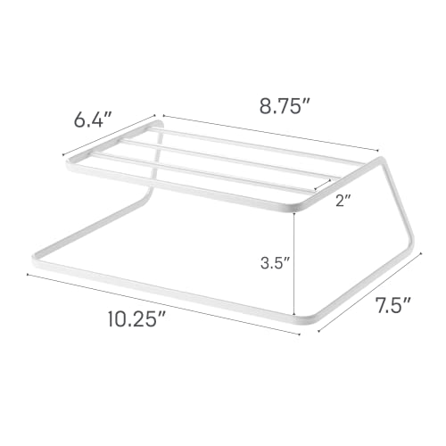 YAMAZAKI Home Tower Dish Riser - Steel Shelf Organizer for Kitchen Cabinets, One Size, White - Model 7488-P