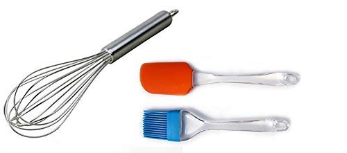 Snowpearl Everyday Kitchen Use For Silicone Basting, Spatula Brush And Stainless Steel Whisker, Silver