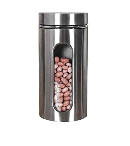 Parabrahma Stainless Steel Plated Glass Kitchen Canister, Airtight Food Storage Window Canister Jar, Visible Window Seasoning Ce