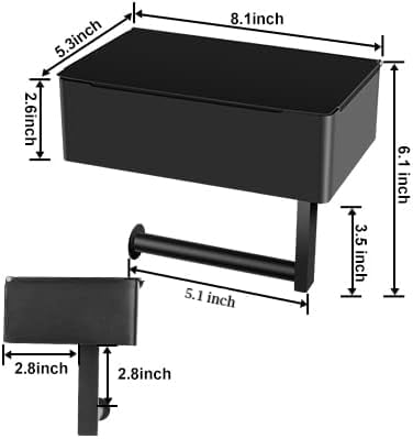 Bosoei Toilet Paper Holder With Storage, Shelf Of Bathroom Toilet Tissue Holder, Toilet Paper Roll Holder, Black Stainless Steel