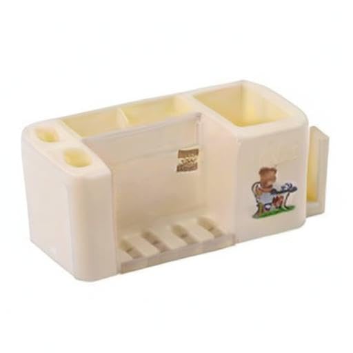 Inditradition Wall Hanging Toothbrush Toothpaste Holder | Multipurpose Bathroom Accessory Organizer (Plastic, White)