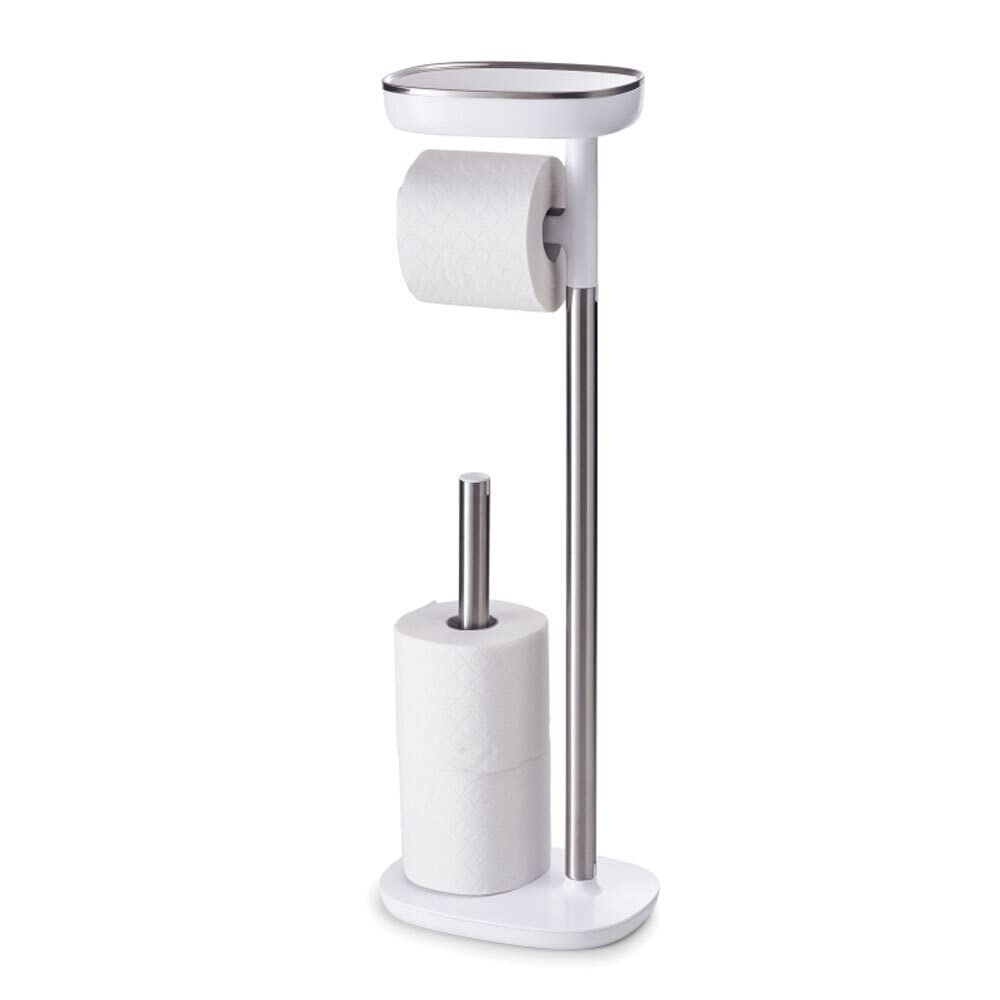 Joseph Joseph 70518 EasyStore Butler Toilet Paper Holder Stand and Spare Roll Storage with Shelf and Drawer  Stainless Steel