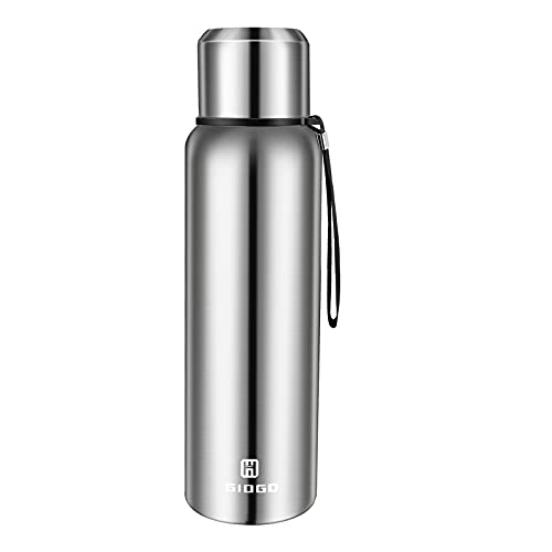 Insulated Vacuum Thermo Bottle 25Oz With Cup Lid Leakproof Stainless Water Flask For Coffee Hot And Cold Drink.(Silver,750Ml)