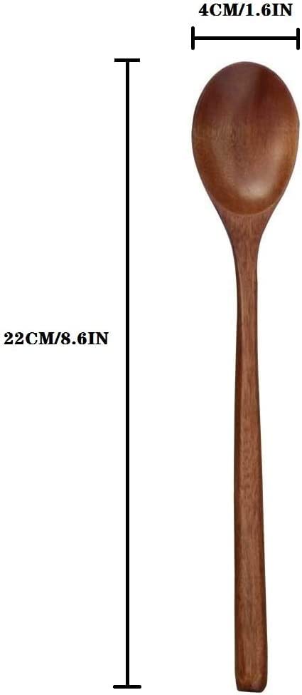 Long Handle Wooden Spoon For Mixing Coffee Tea Jam And Bath Salt In Kitchen, Environmentally Friendly Table Spoon, 8.6 Inches,4