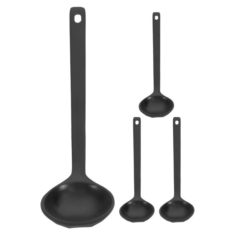 Long Handle Soup Spoons for Kitchen: 4pcs Matte Black Asian Japanese Melamine Chinese Ramen Ladle Plastic Pho Scooper for Hot Po
